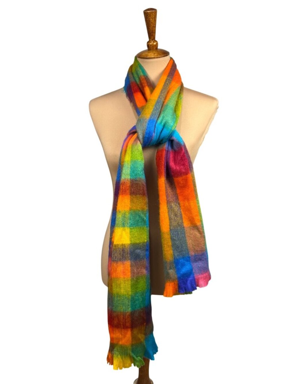 Pokoloko Rainbow Alpaca Blend Scarf Fringed Made in Ecuador Soft Lightweight 13"